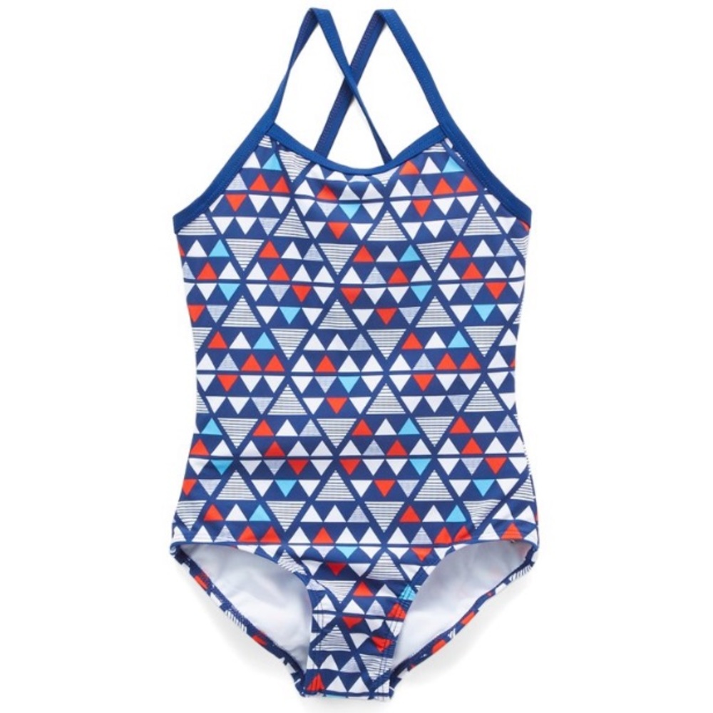 Red & Blue Geometric Jade One Piece Swimsuit 2T